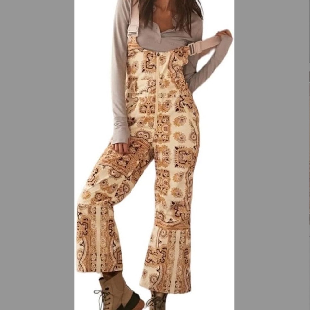 Free People Alpine Glow Printed Snow Bib Brushed Sail Paisley